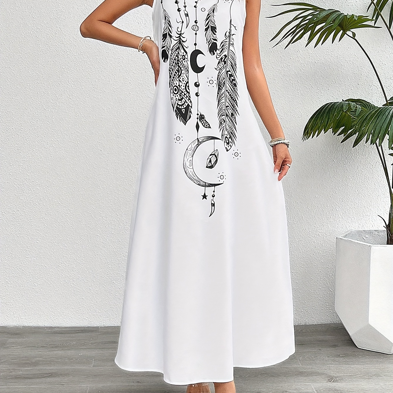 

Floral Print Notched Neck Tank Dress, Elegant Sleeveless Maxi Dress For Spring & Summer, Women's Clothing