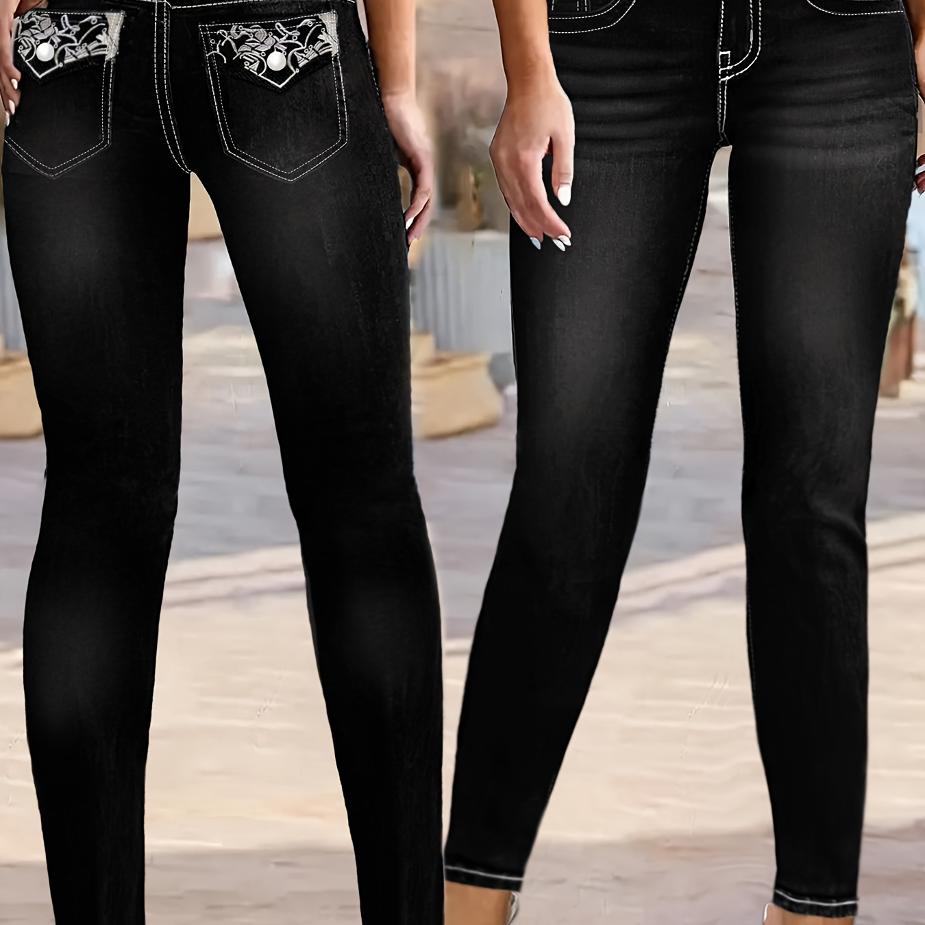 

Noirs Poches Brodées - Taille , Extensible Toutes les