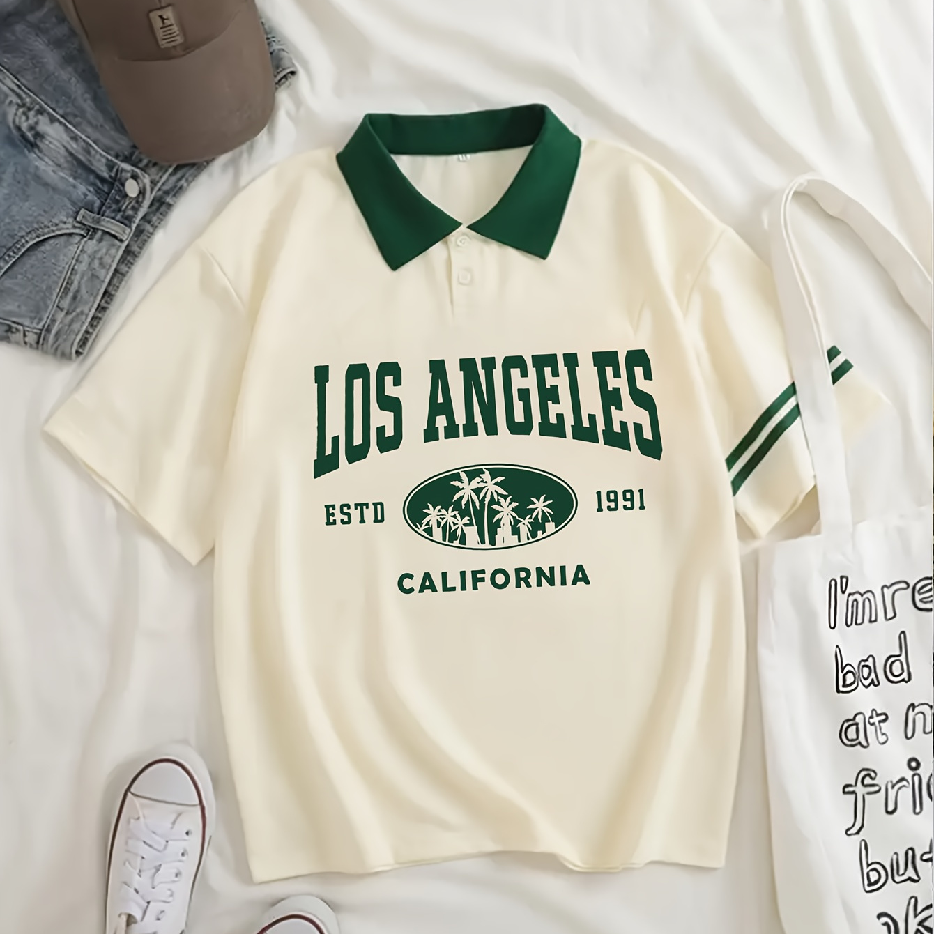 

Los Angeles California Print T-shirt, Short Sleeve Crew Neck Casual Top, Women's Clothing