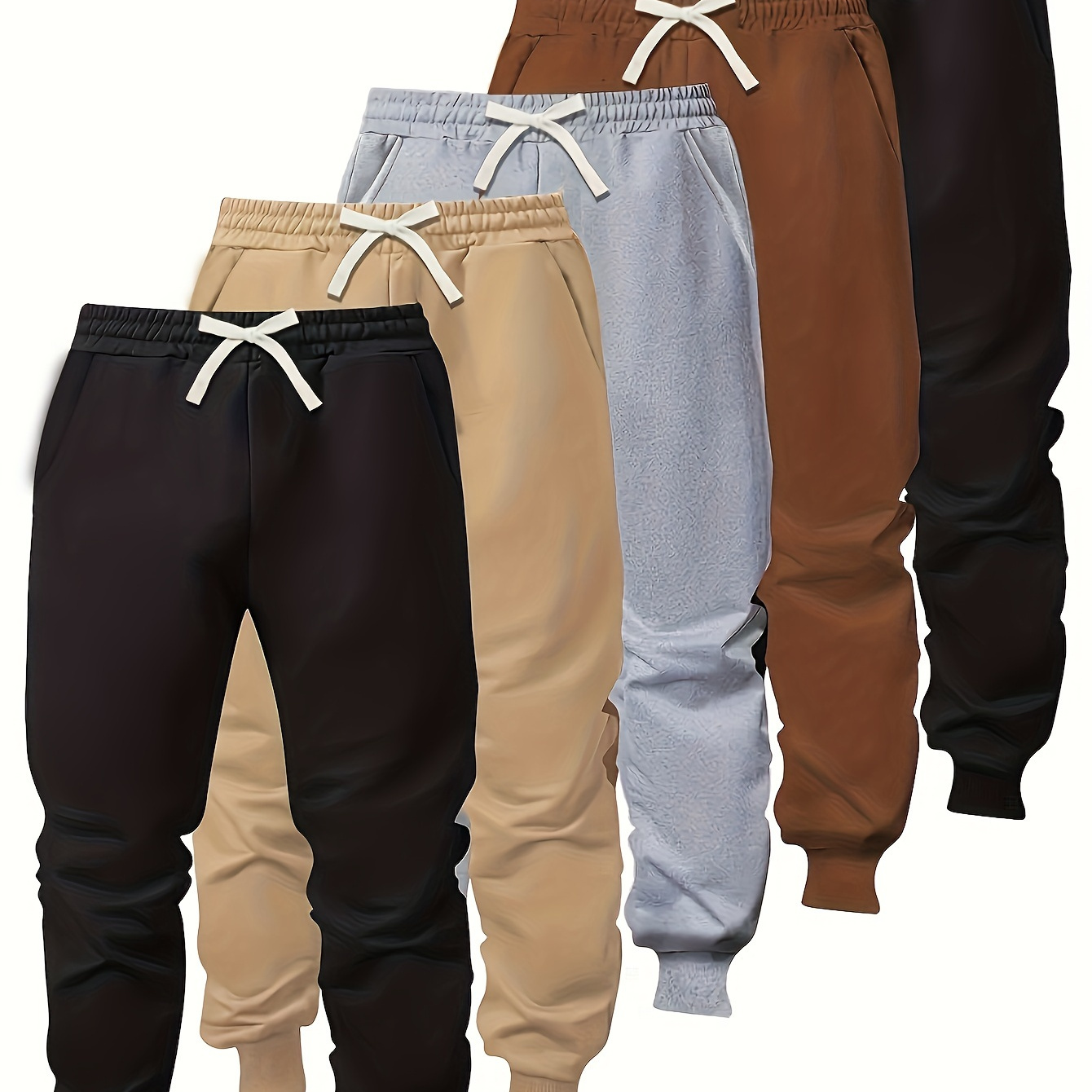 

Boys' 5pcs Athletic Joggers - Comfy, Stretchy Polyester With Pockets, Sports & Casual Wear