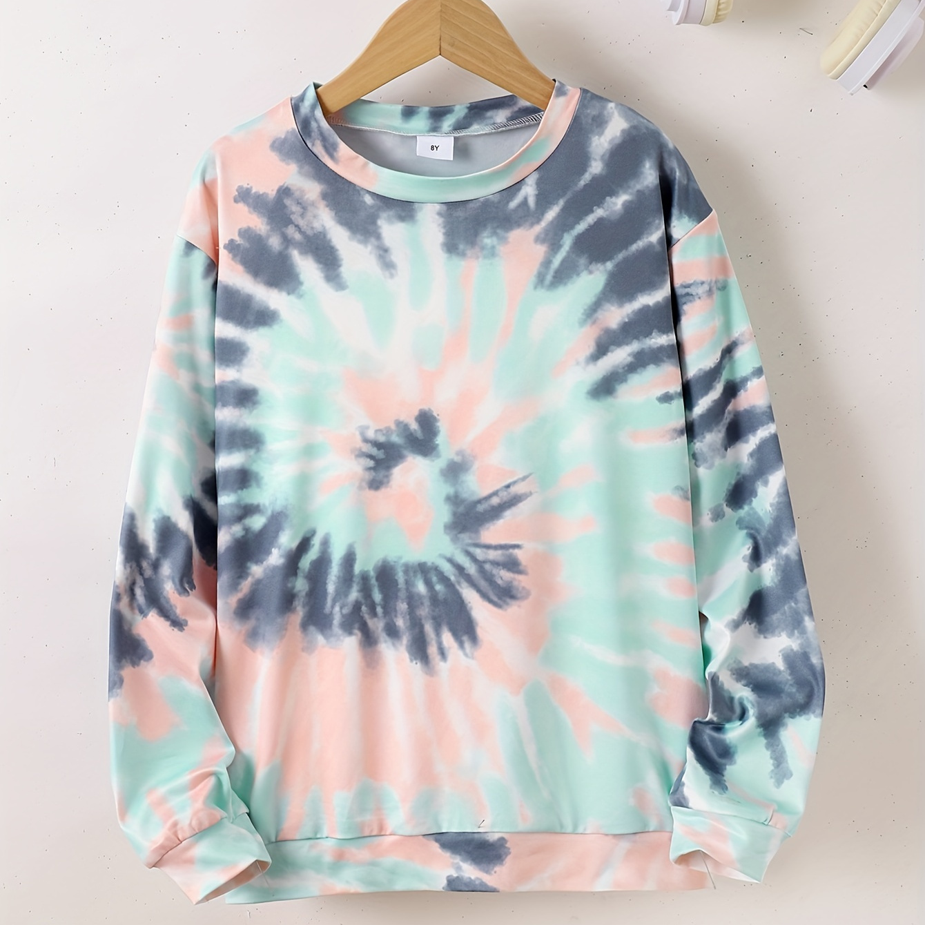 

Girls Tie Dye Print Drop Shoulder Loose Casual Pullover Sweatshirt, Spring/ Fall Clothes