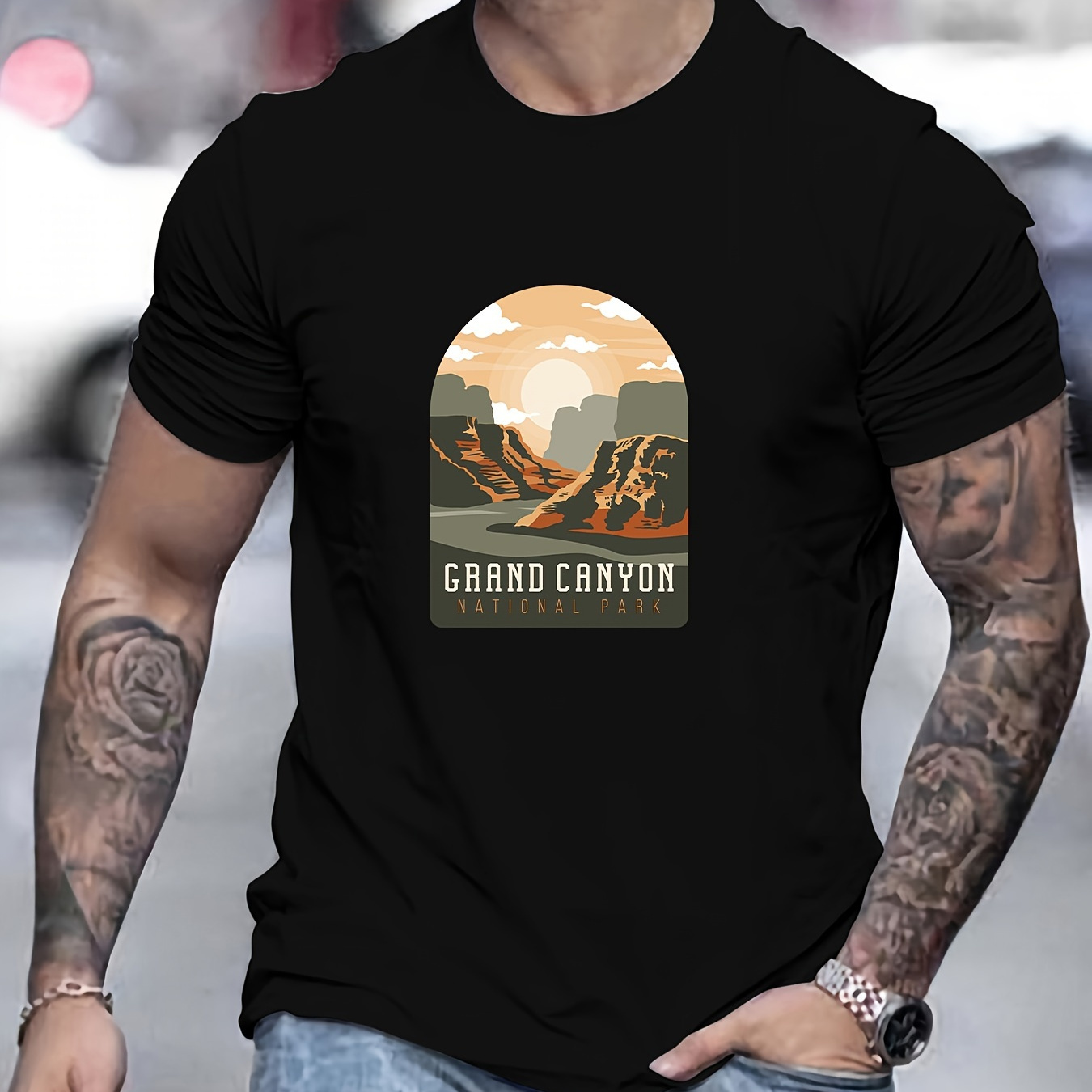 

Grand Canyon National Park Print T Shirt, Tees For Men, Casual Short Sleeve T-shirt For Summer