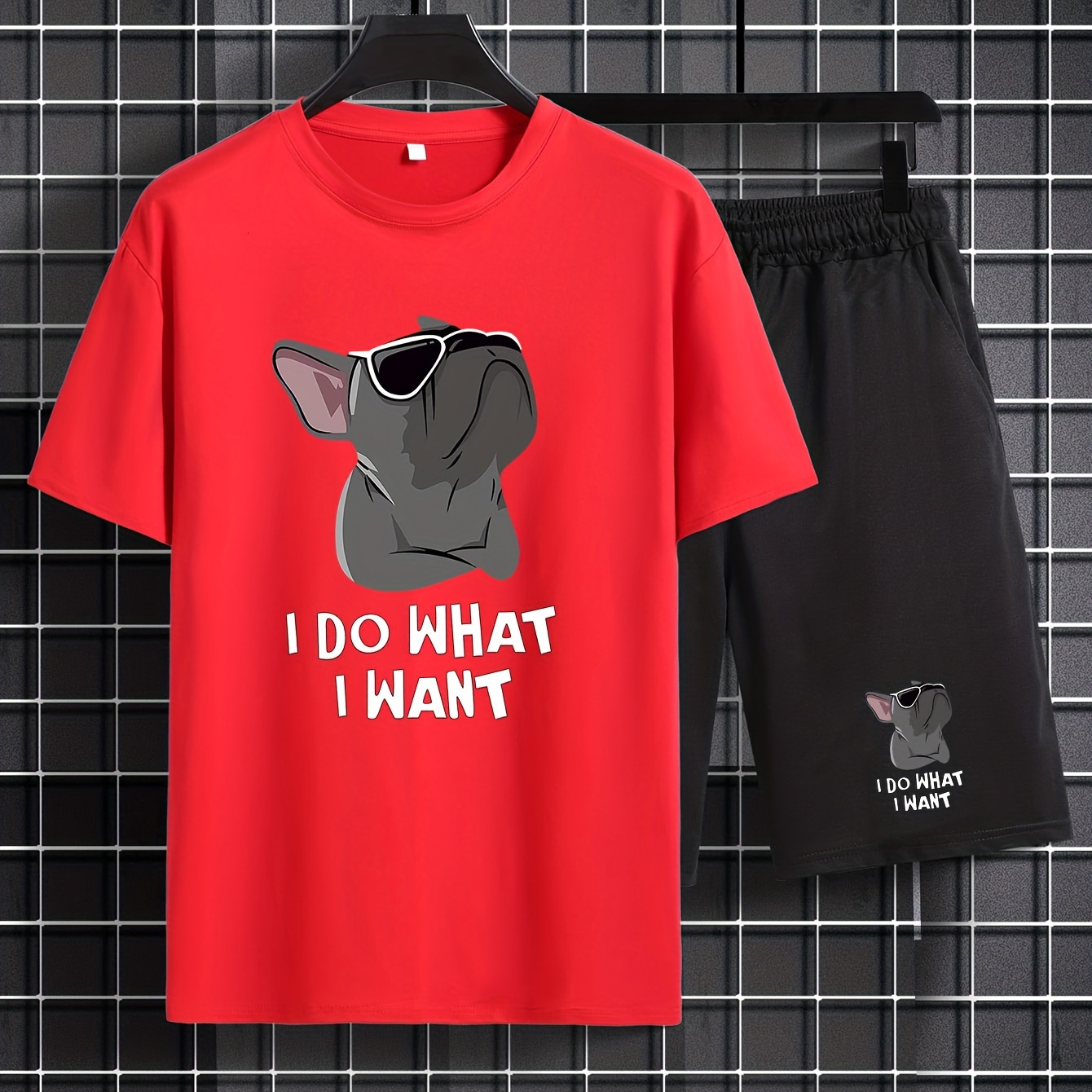 

Plus Size Men's 2pcs, Anime Dog & Letters Graphic Print T-shirt & Shorts Set For Summer, Men's Clothing