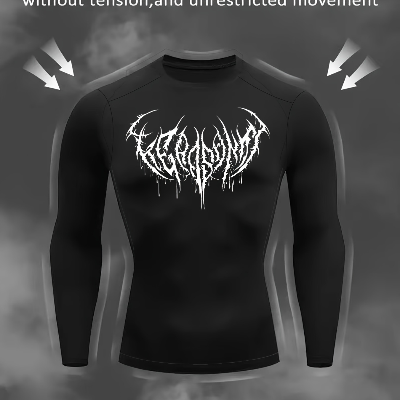 

Men's Athletic Shirt - Breathable, Quick-dry Long Sleeve Crew Neck Top, With Printed Design, Polyester & Spandex Blend, Medium Stretch Fabric, Knit Pattern, Slim & Training Wear