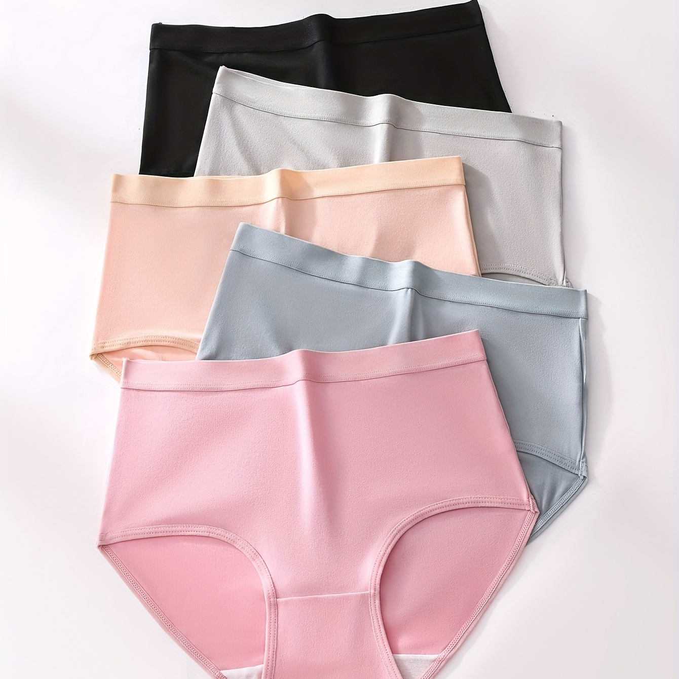 

5pcs Women's Mid-rise Briefs - Comfortable & Stretchy, Solid Color, Breathable Polyester