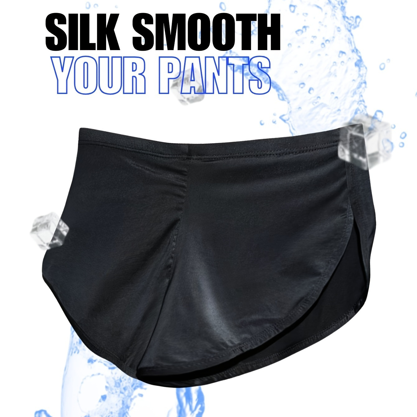 

Men's Ice Silk Cool Boxer Briefs Shorts With Side Split Desig, Sexy Breathable Soft Comfy Boxer Trunks, Casual Plain Color Boxer Panties, Men's Underwear