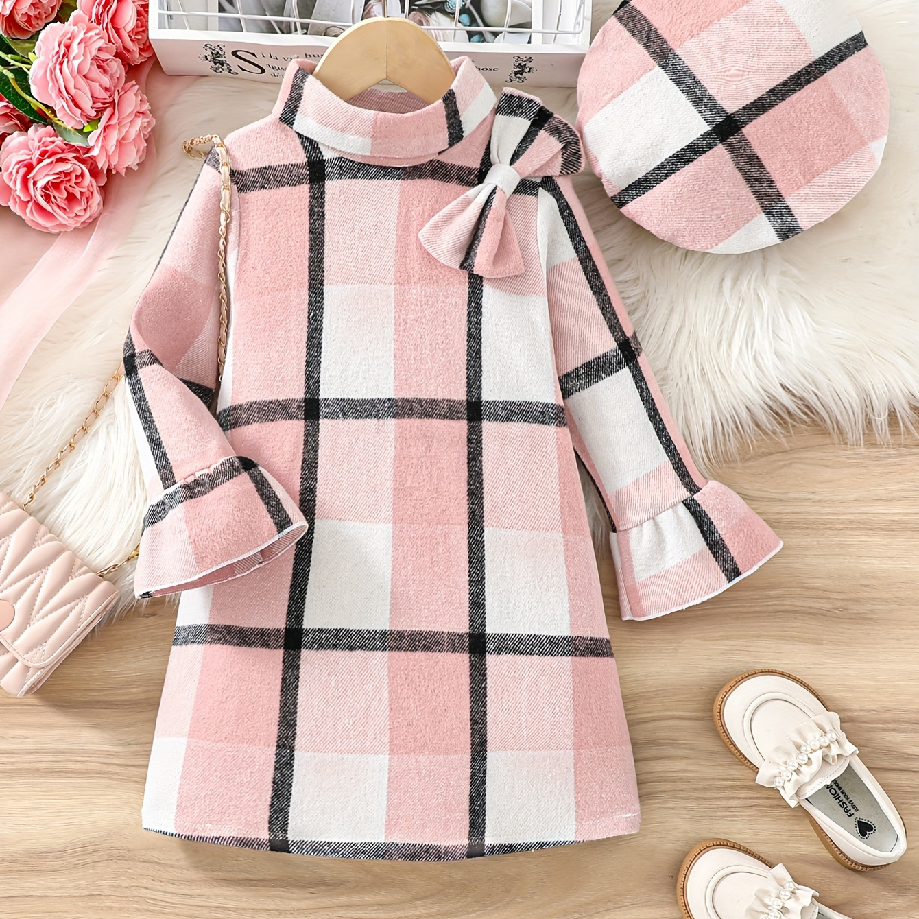 

Bowknot Long-sleeve Dress For Girls, Spring & Fall Daily Holiday Party Comfy Casual Dresses, As Gift