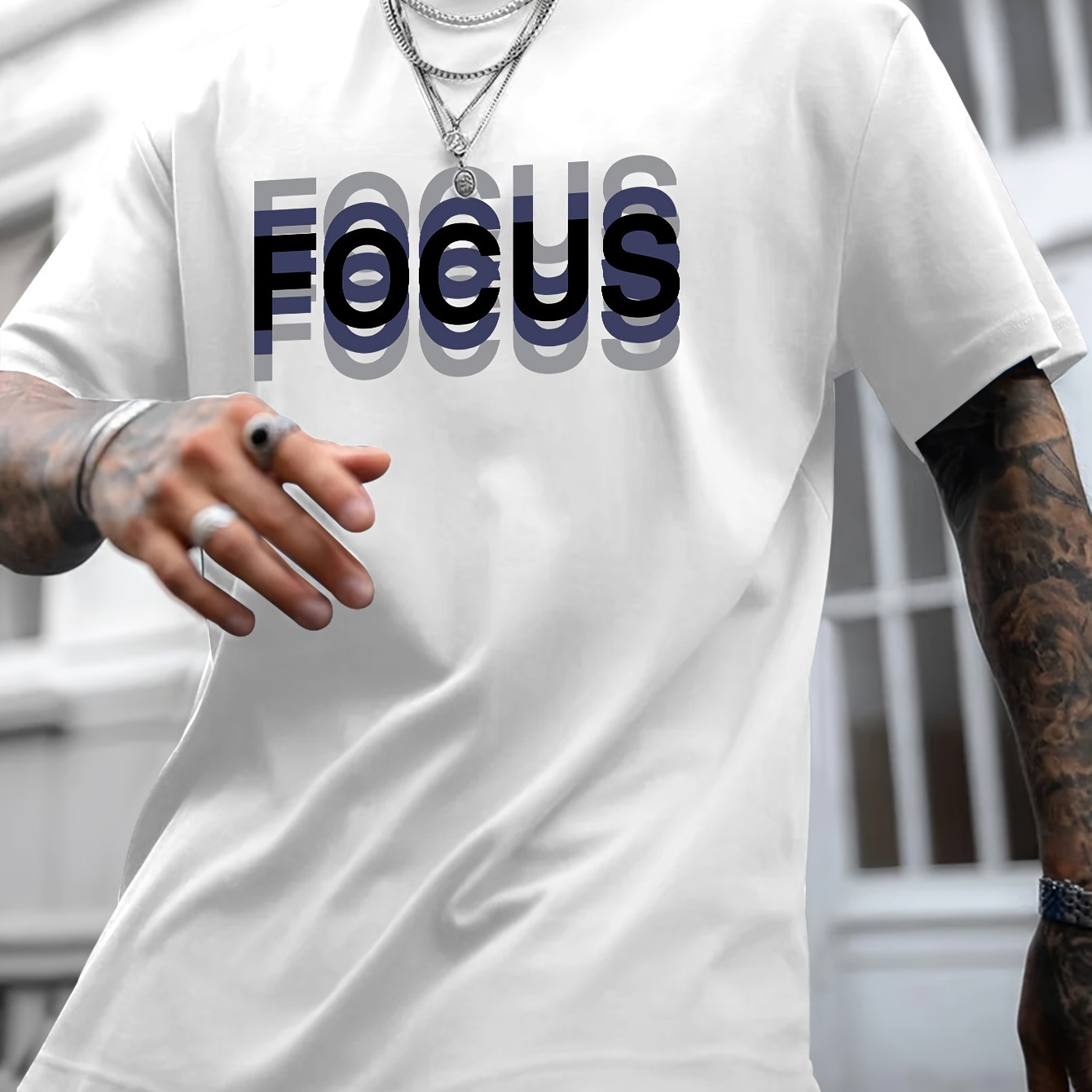 

Focus Print Men's Summer Casual Short Sleeve T-shirt, Round Neck, Comfy And Simple Fit, Versatile Outdoor Top For Daily Wear