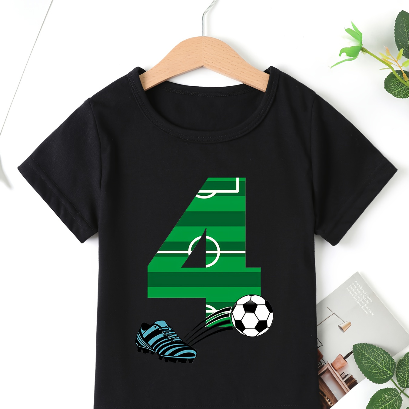 

Number 4 Soccer Print Casual Short Sleeve T-shirt For Boys Or Toddlers, Cool Comfy Lightweight Versatile Tee Top, Boys Toddlers Summer Outfits Clothes