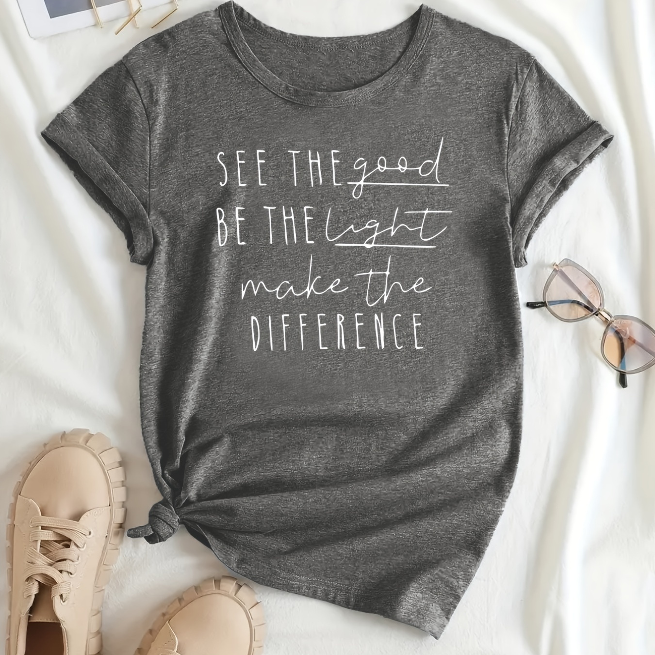 

Letter Print Crew Neck T-shirt, Casual Short Sleeve T-shirt For Spring & Summer, Women's Clothing