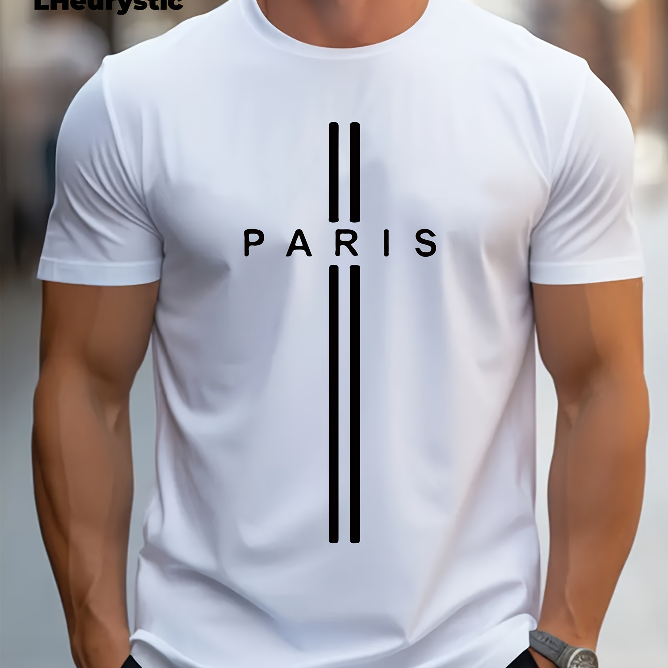 

Paris Print, Men's Graphic Neck T-shirt, Casual Tshirts For Summer, Men's Clothing Tops For Daily Vacation Resorts