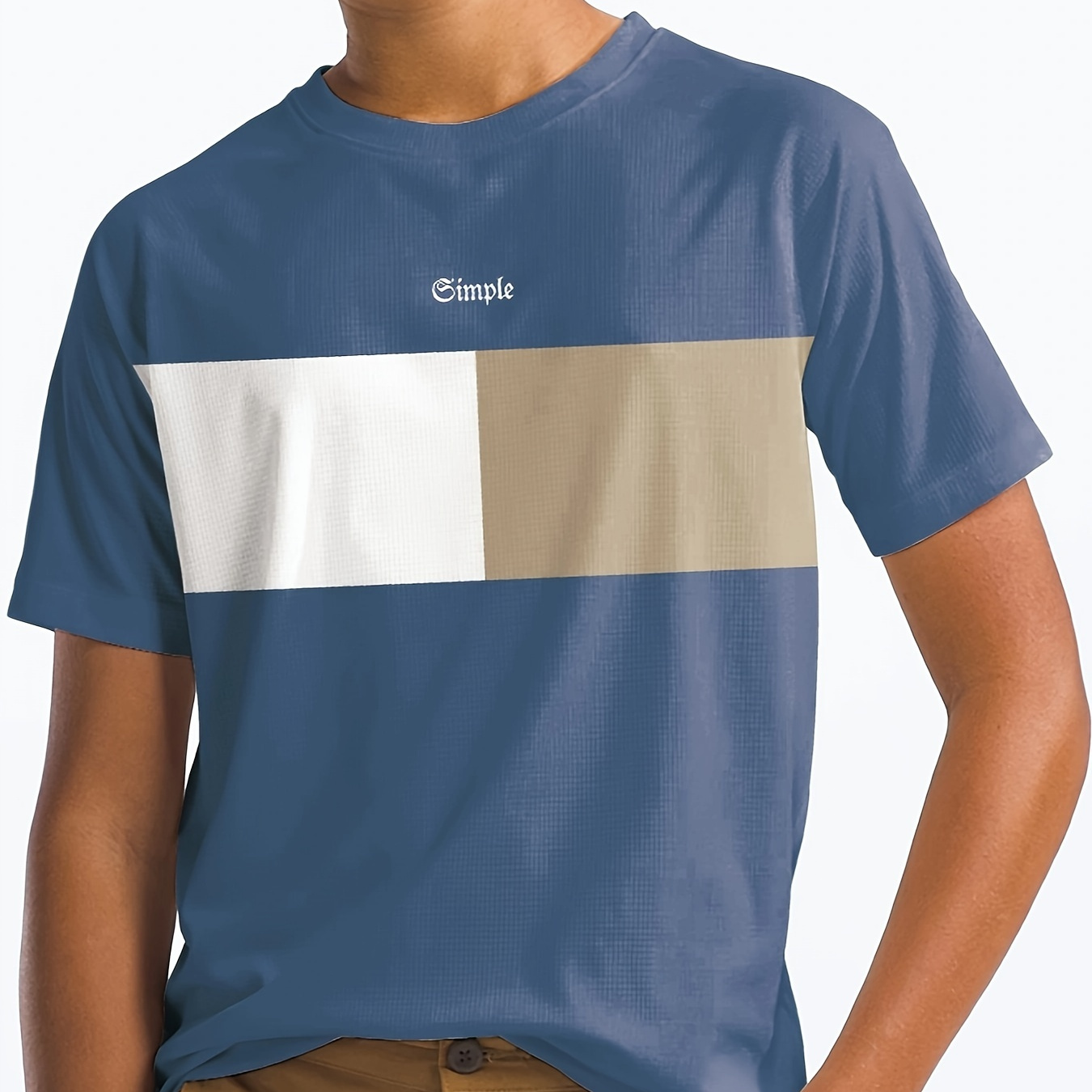 

Simple Print Colorblock T-shirt, Tees For Boys, Casual Short Sleeve T-shirt For Summer Spring Fall