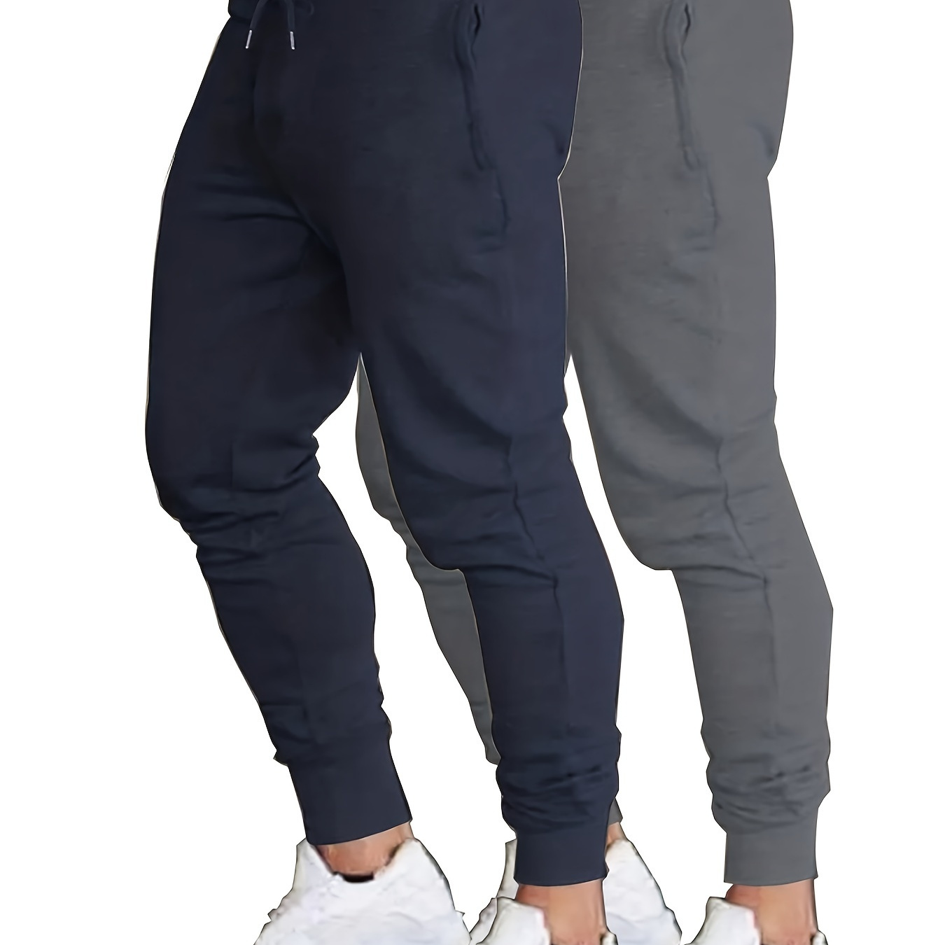 

2 Pcs Men's Sports Pants With Drawstring & Pockets, Men's Comfy Breathable Trousers For Sports And Casual Wear