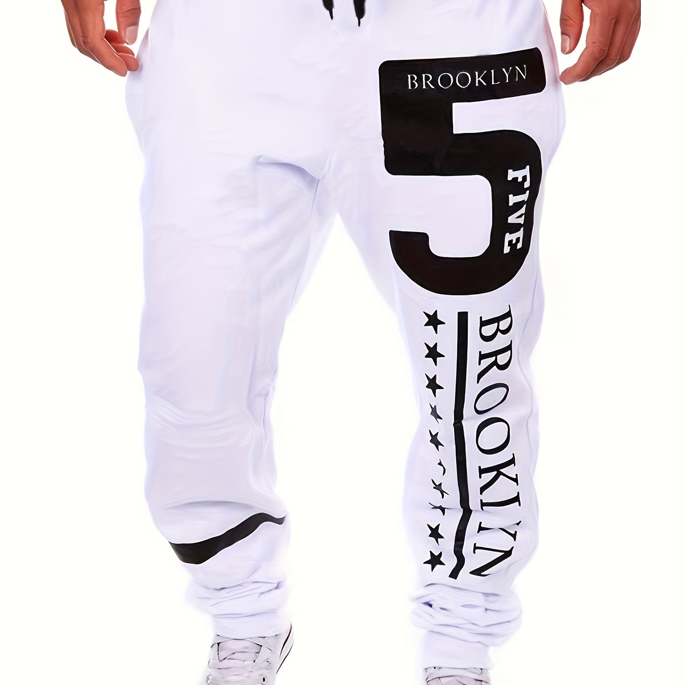 

brooklyn" Print Joggers, Men's Casual Stretch Waist Drawstring Sports Pants Sweatpants