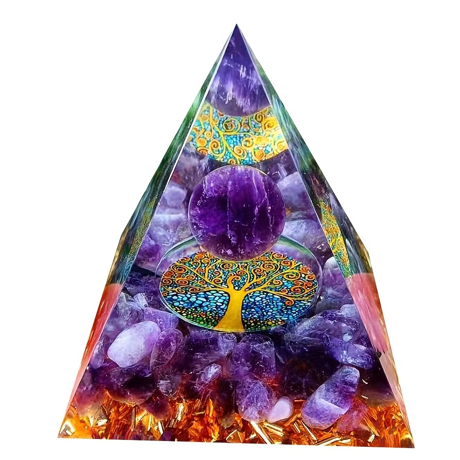 Orgone Pyramid For Positive Energy And Amethyst Crystal Ball, With Protection From Crystals Energy Generator For Stress Reduce Healing Meditation And Wealth Attraction For Home Decoration