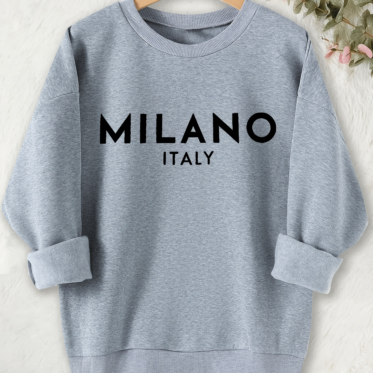 

Italy Print Sweatshirt For Women - Casual Long Sleeve Pullover Hoodie With Round Neck, Polyester Knit Fabric, Regular Fit, Casual Wear, Fall/winter Collection