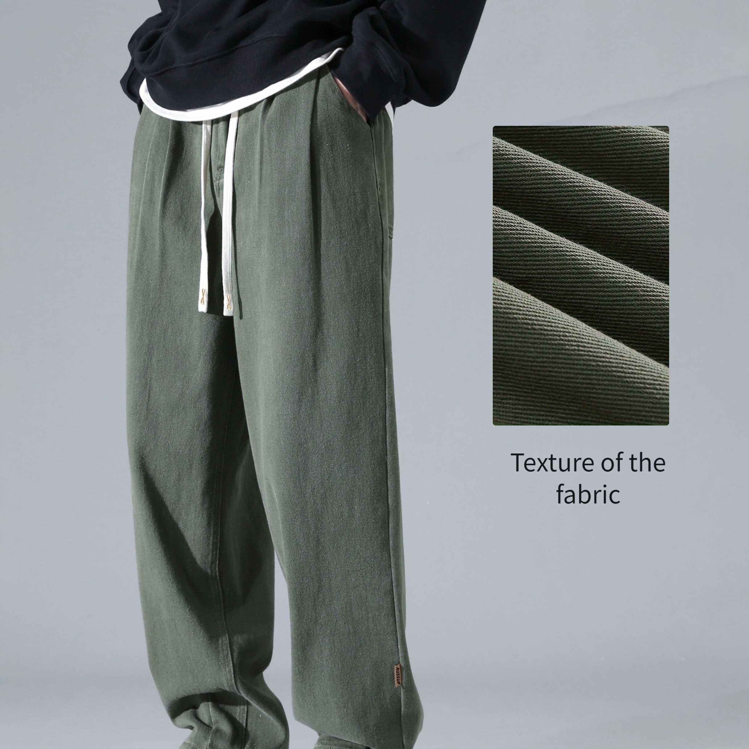 

Men's Vintage Solid Cotton Pants, Casual Slightly Stretch Breathable Straight Leg Loose Trousers For Outdoor