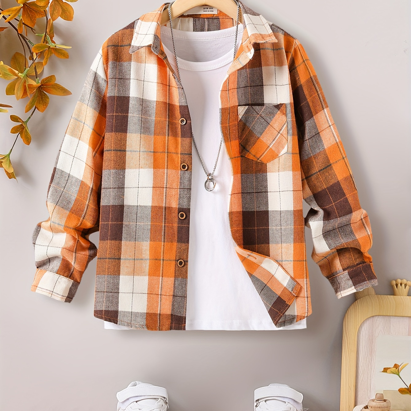 

Boys Plaid Shirts Long Sleeve Button Down Tops Spring Fall Outwear Shirts Jacket Clothes