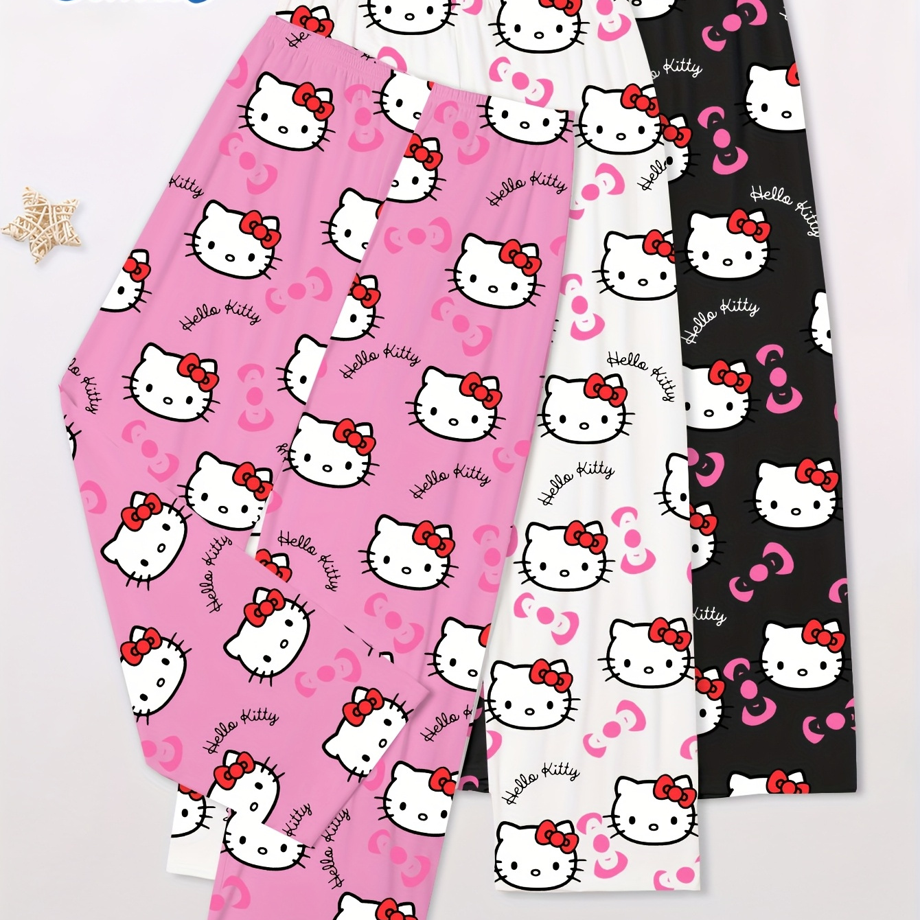 

3-pack Sanrio Hello Kitty Cartoon Printed For Women, Comfortable Loose Fit, Knit Fabric, 95% Polyester 5% Elastane, 150gsm - Adult Sleepwear