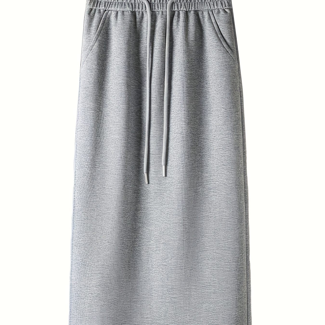 

Solid Drawstring Waist Loose Skirt, Casual Midi Skirt For Spring & Fall, Women's Clothing
