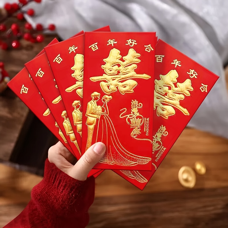 1 Pack/6pcs, enveloppe rouge chinoise, enveloppes rouges, sac d'argent de  bénédiction d'engagement Edding