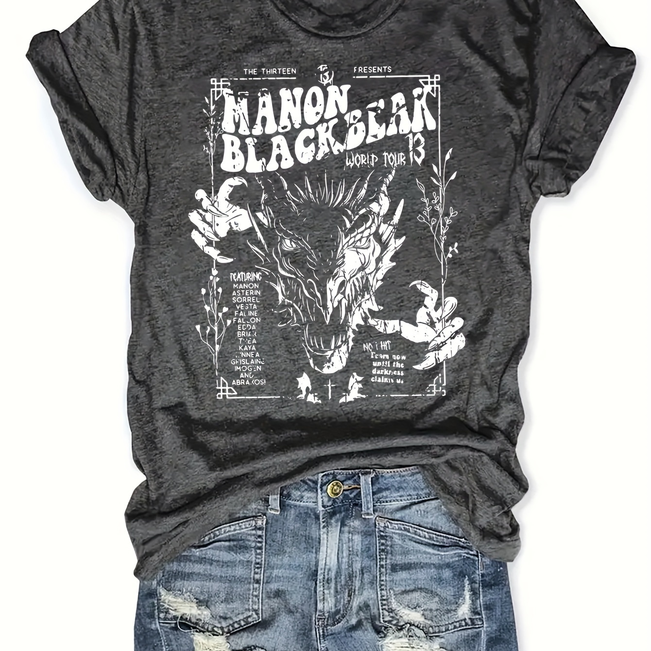 

Dragon & Letter Print T-shirt, Casual Crew Neck Short Sleeve Top For Spring & Summer, Women's Clothing