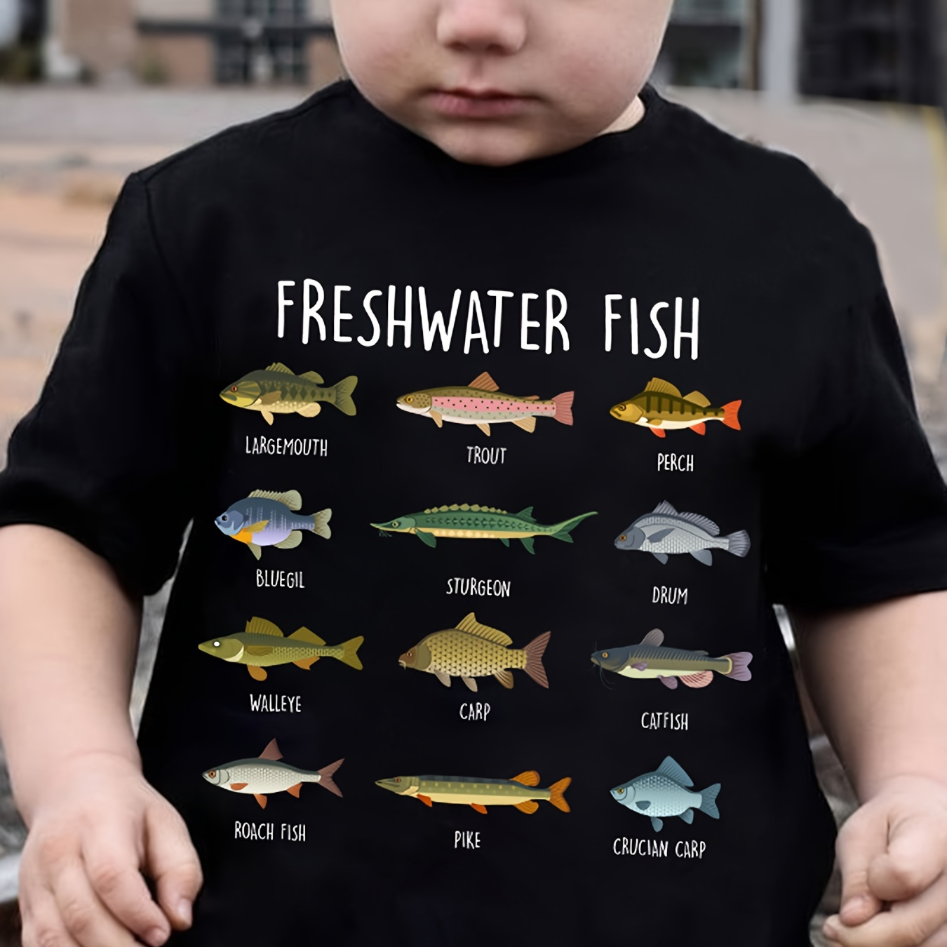 

Boys Casual Comfy Summer Short Sleeve Crew Neck T-shirt - Fresh Water Fish & Fish Print Trendy Summer Gift