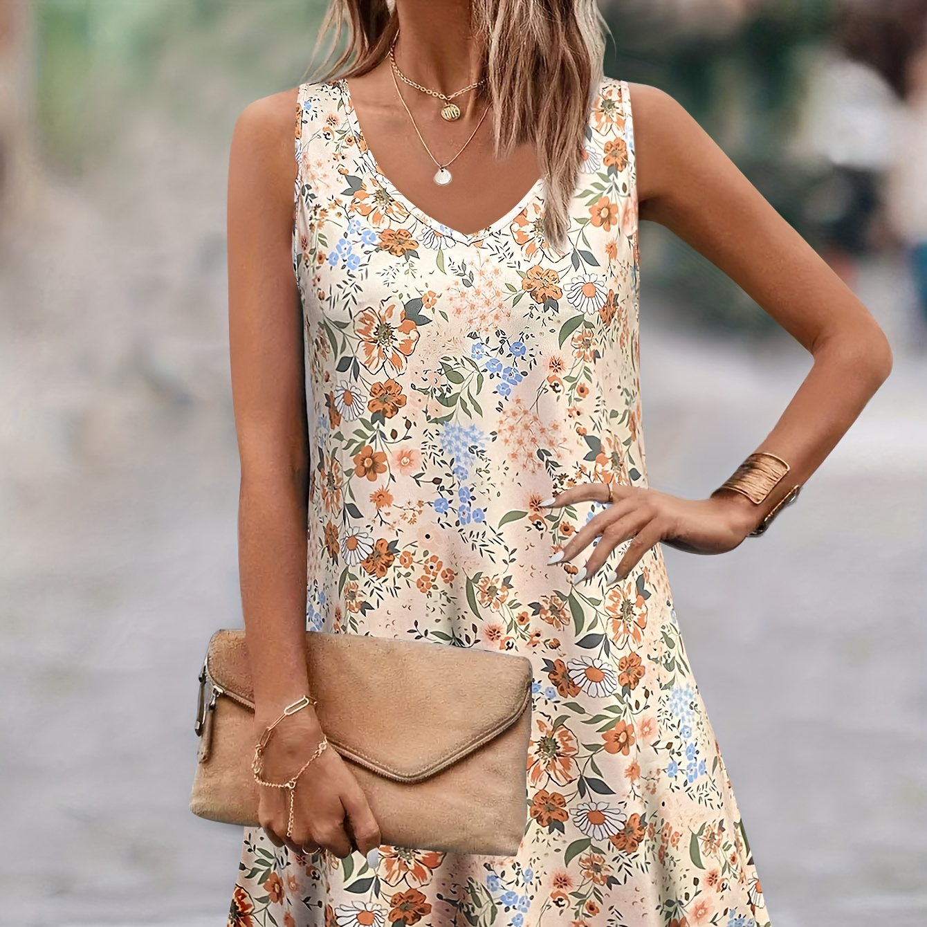 

Floral Print Sleeveless Dress, Casual Tank Dress For Spring & Summer, Women's Clothing