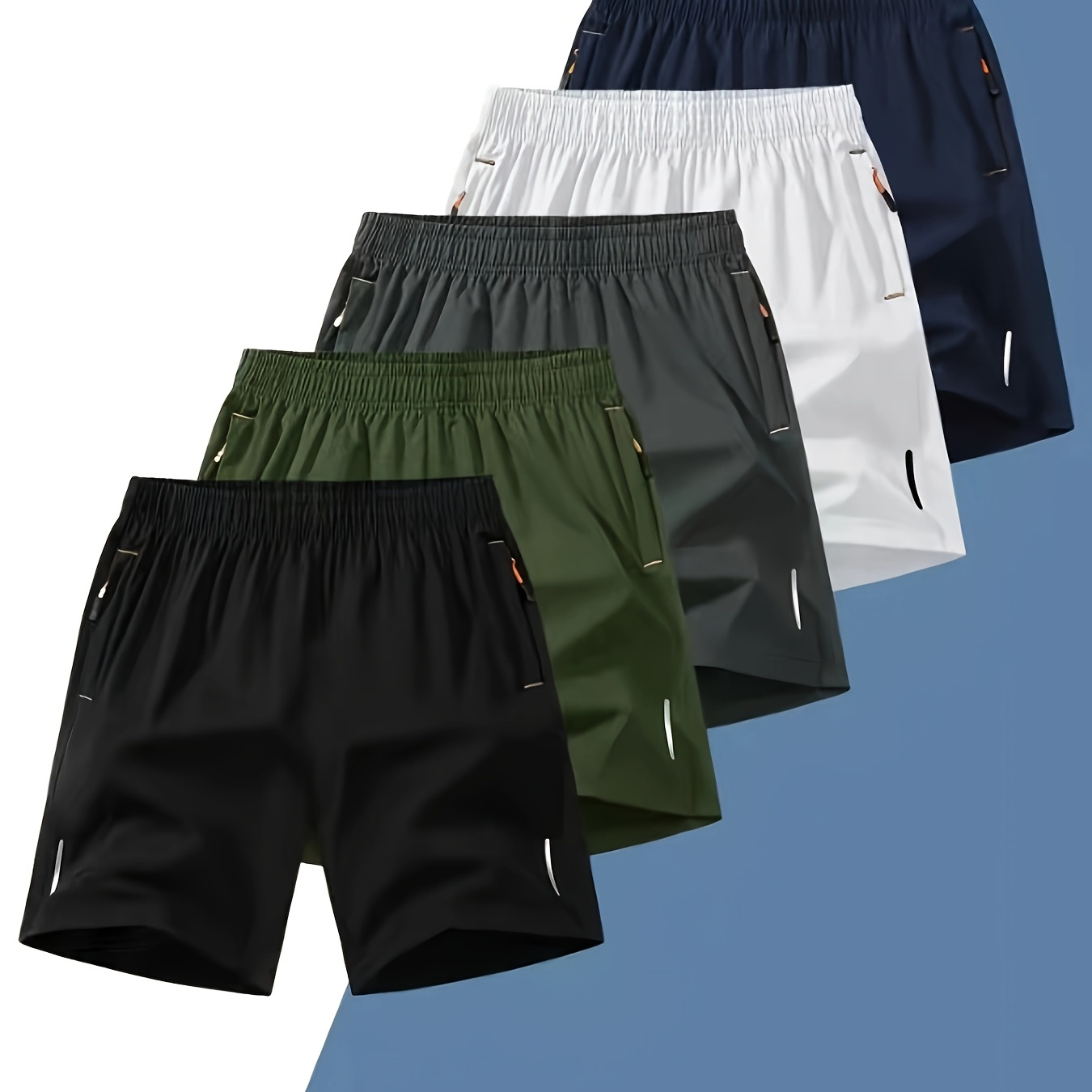 

5pcs Men's Loose Fit Polyester Shorts With Drawstring, Solid Color, Slight Stretch, Knotted , Workout