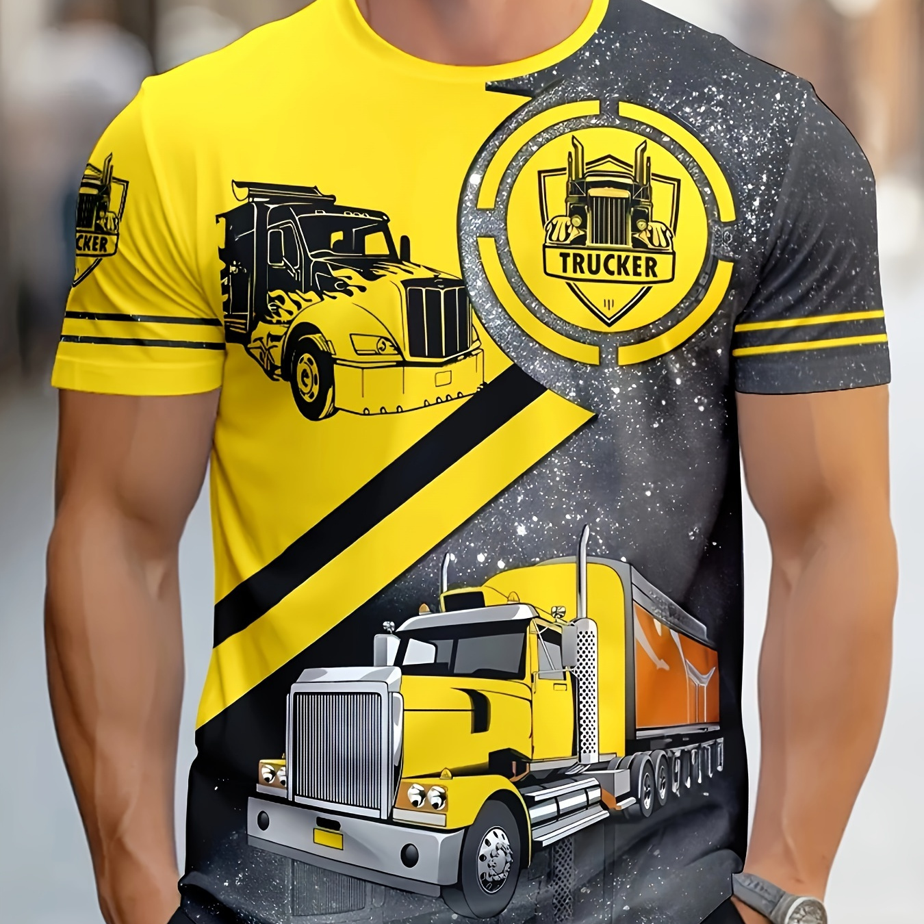 

Men's Casual Print T-shirt - Crew Neck, Soft Polyester, Summer & Outdoor Activities