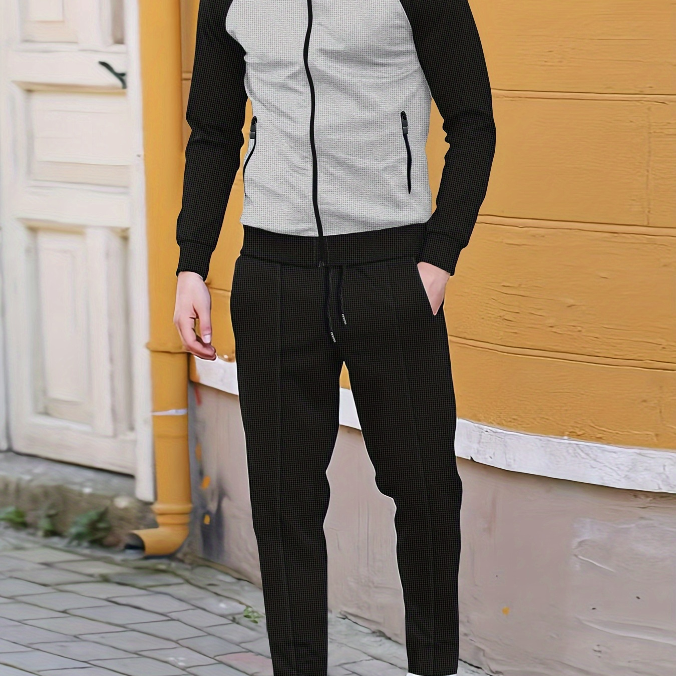 

Men's Sporty Zip-up Jacket & Joggers Set - Polyester , Spring/fall