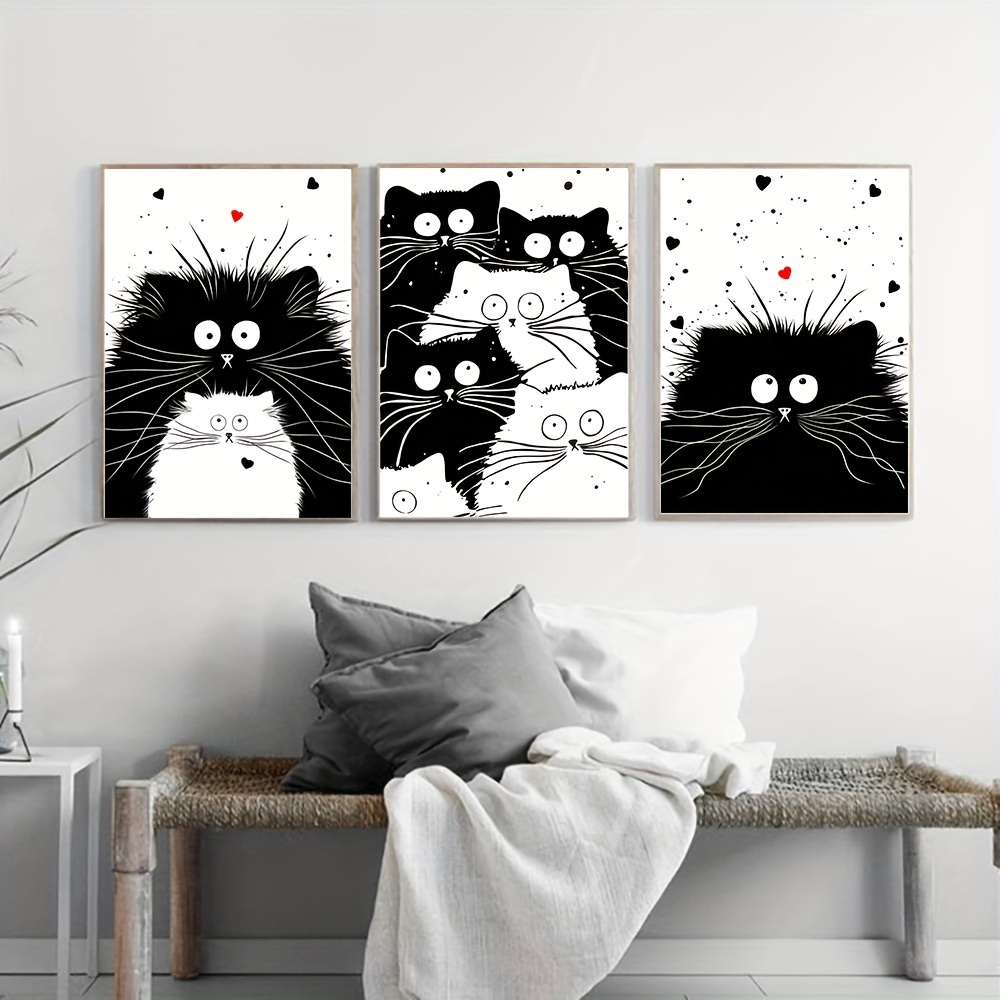 Louis Wain Psychedelic Cat Prints - Set of 4 Vintage Wall Art & Wall Decor  - Retro Cat Paintings for Bedroom Decor, Living Room Decor, Kitchen Decor