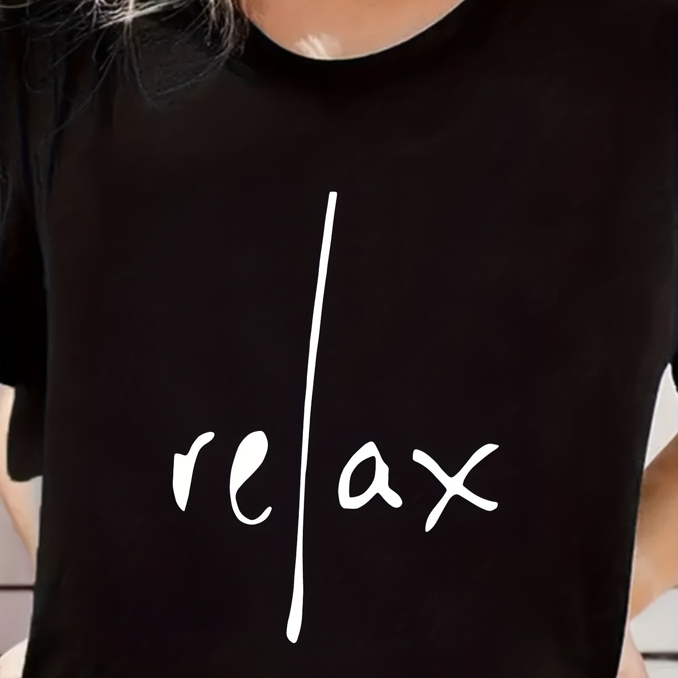 

Women's Casual "relax" Print Short Sleeve T-shirt, Fashionable Breathable Tee, Women's Activewear