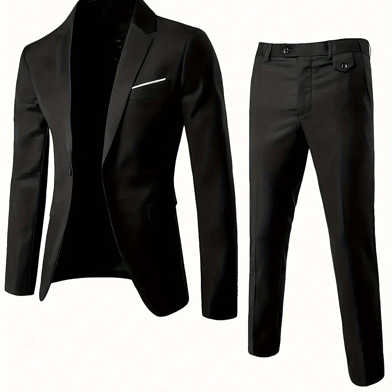 

2-piece Men's Solid One-button Design Slim Fit Suit Set, Formal Jacket And Trousers Ensemble, Light Business Style