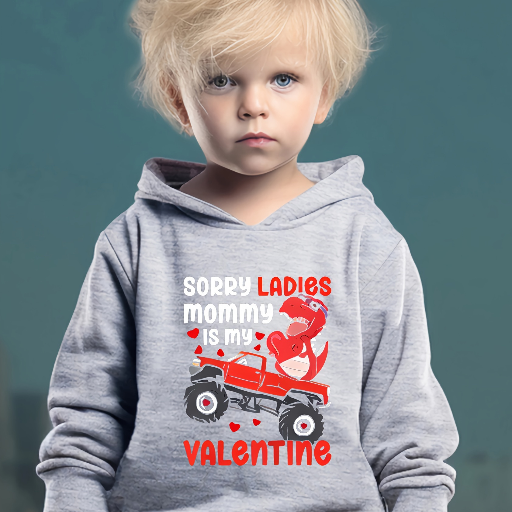 

2pcs Boy's Mommy Is My Valentine Print Hooded Outfit, Hoodie & Pants Set, Kid's Clothes For Spring Fall Winter, As Gift