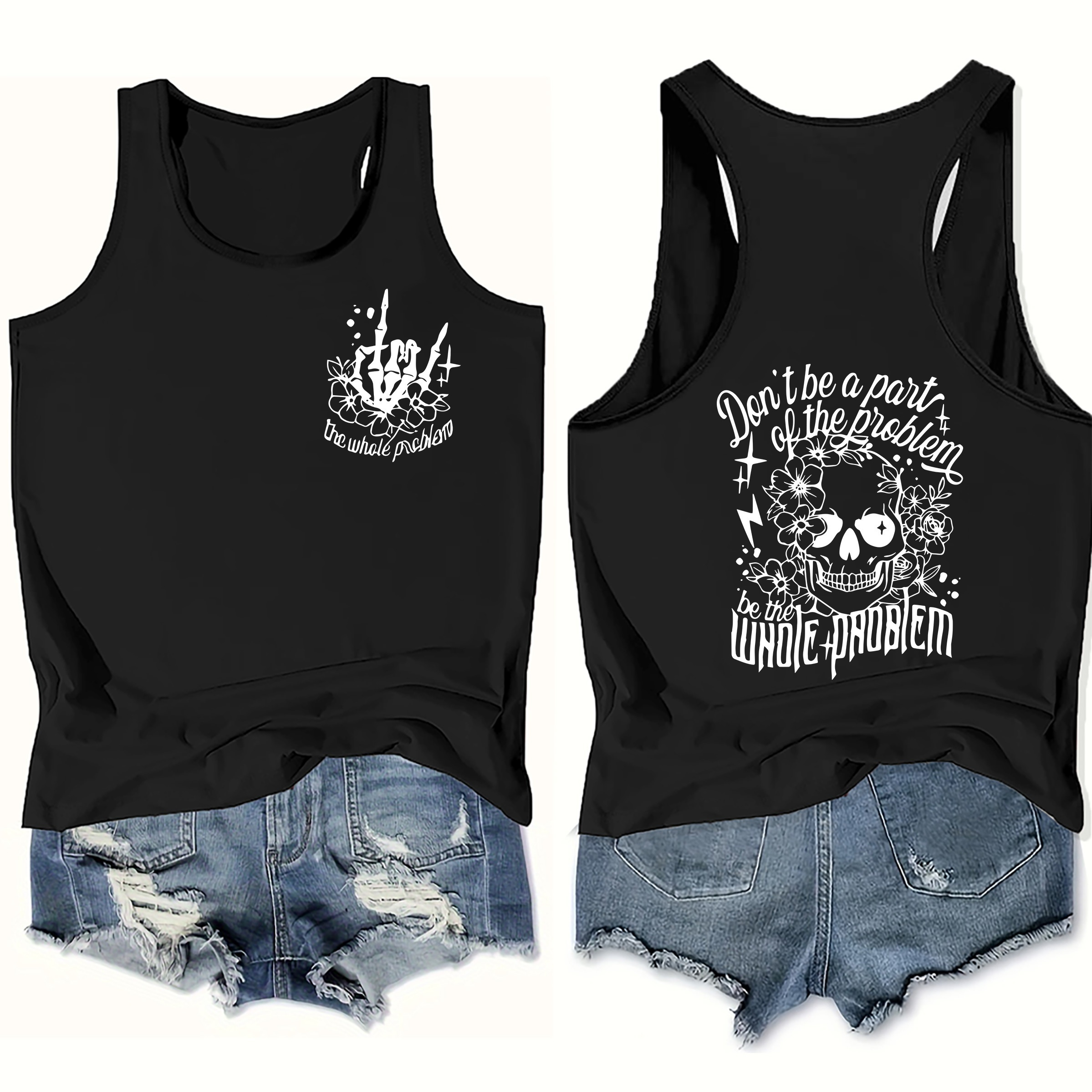 

Skull Print Tank Top, Sleeveless Casual Top For Summer & Spring, Women's Clothing