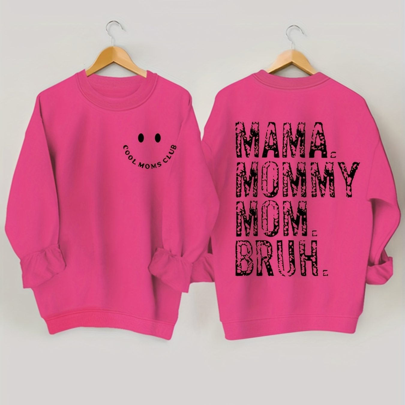 

Plus Size Mama & Smiling Face Print Pullover Sweatshirt, Casual Long Sleeve Crew Neck Sweatshirt For Fall & Spring, Women's Plus Size Clothing