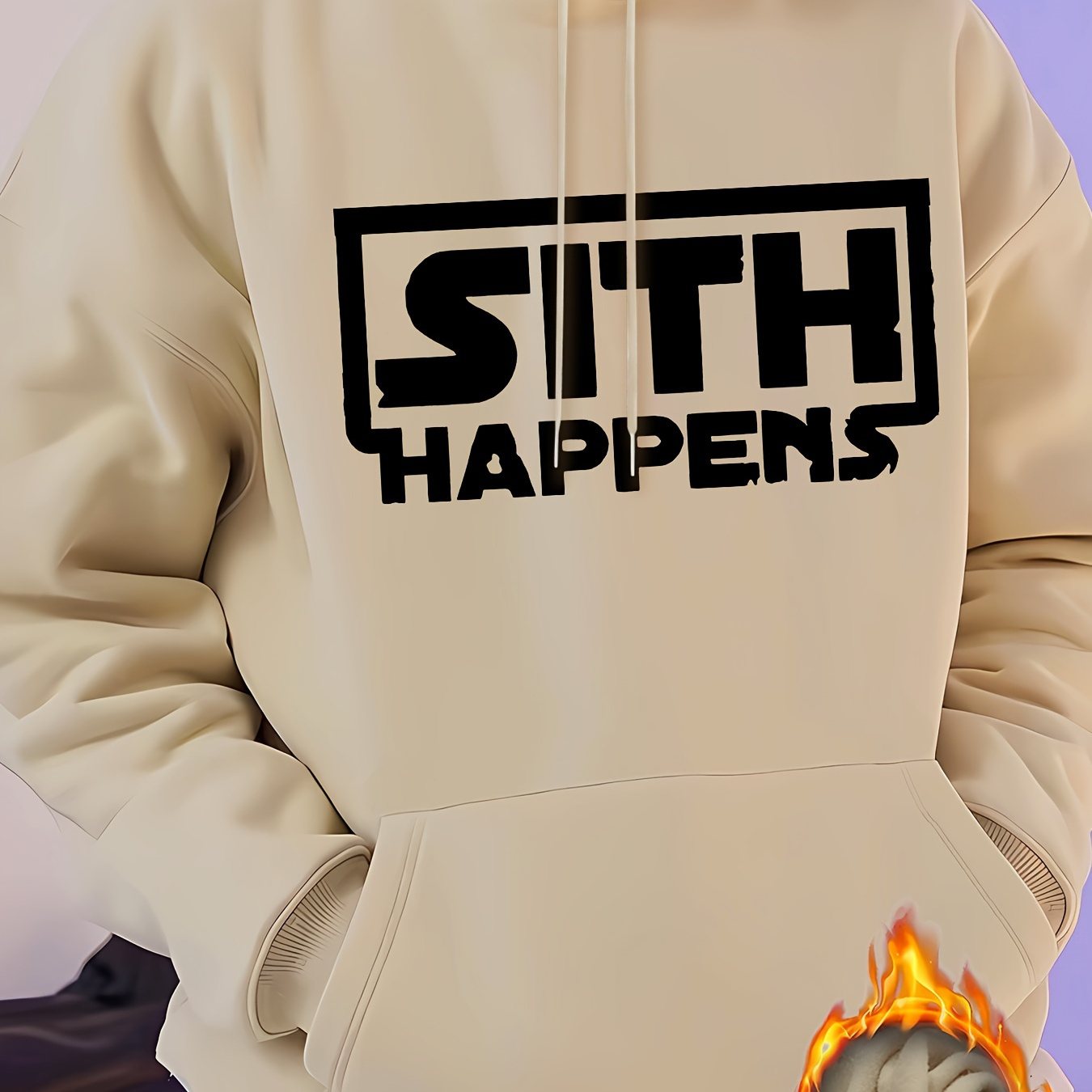 

Sith Happens Print Sweatshirt, Men's Fleece Long Sleeve Hoodies Street Casual Sports And Fashionable With Kangaroo Pocket, For Outdoor Sports, For Autumn Winter, Warm And Cozy