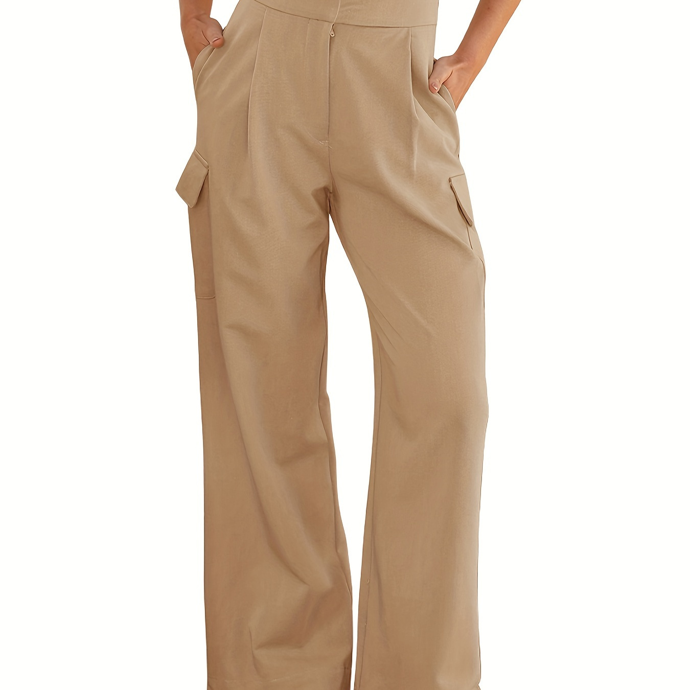 

Pantalon Décontracté pour Femme à Couleur Unie avec Cordon de Serrage et Détails en Dentelle et Boutons - Polyester, Lavable en Machine, Pantalon Droit Toutes avec Poches