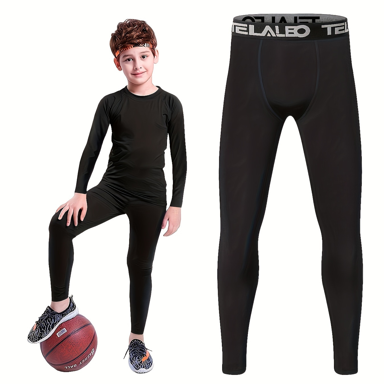 

Telaleo Boy's Elastic Leggings, Quick Drying Breathable Active Pants For Outdoor Running Training Athletic Sports