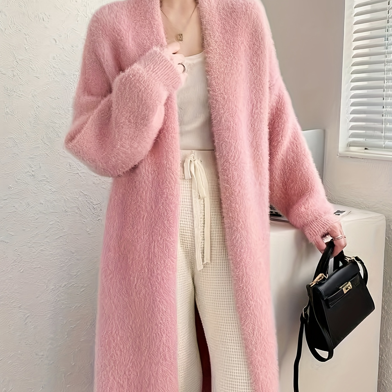 

Elegant V-neck Mink Cardigan For Women - Cozy Long Sleeve Knit Outerwear, Spring & Fall