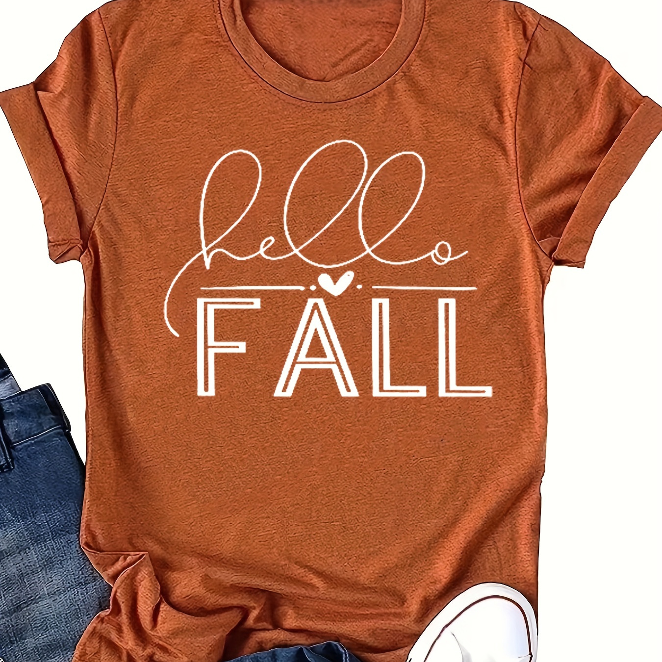 

Fall Letter Print Tee, Casual Short Sleeve Crew Neck T-shirt, Women's Clothing