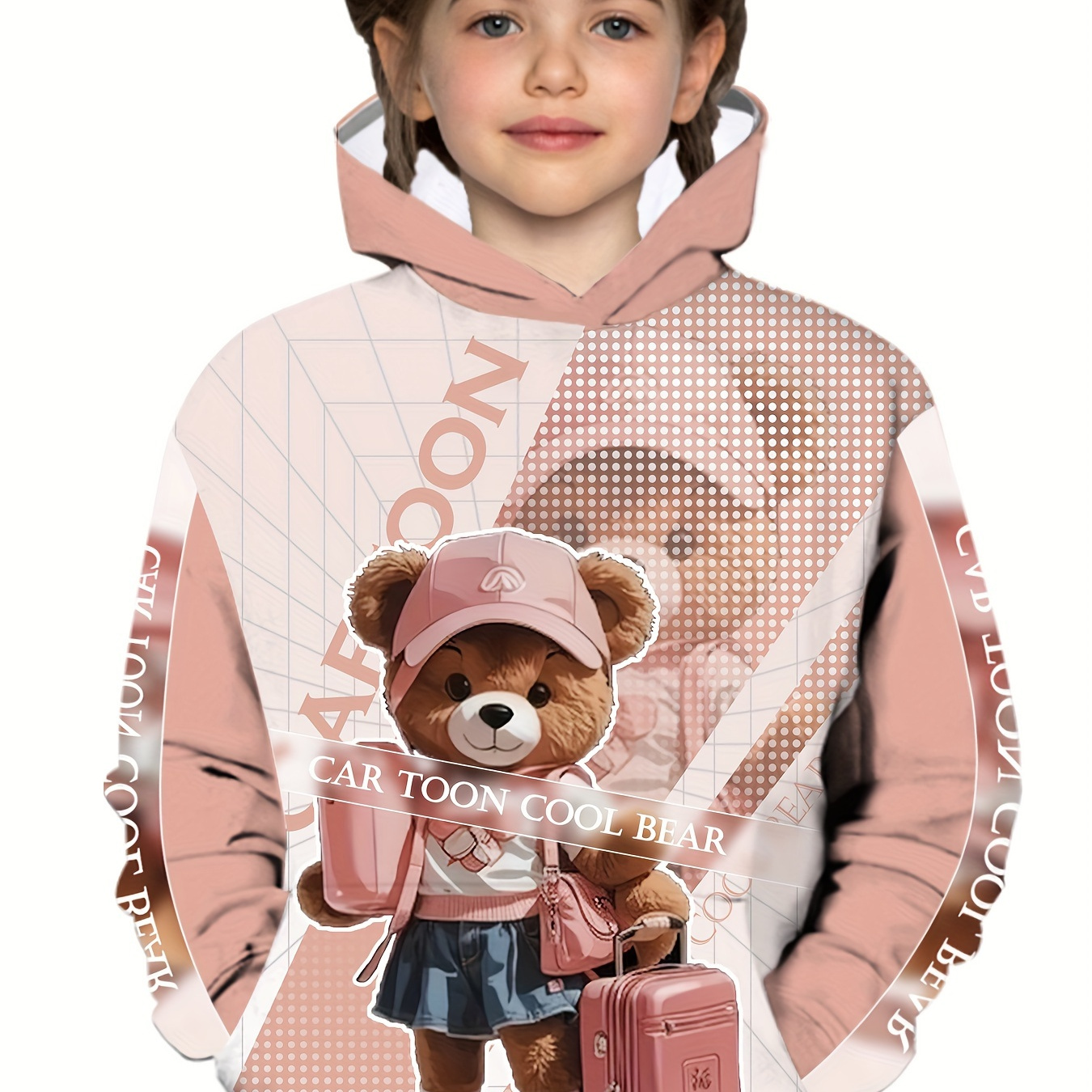 

Kids' Casual Cartoon Hoodie With Cartoon Bear Design, Breathable And Comfortable, Suitable For 12 Years Old And Below, Random Print