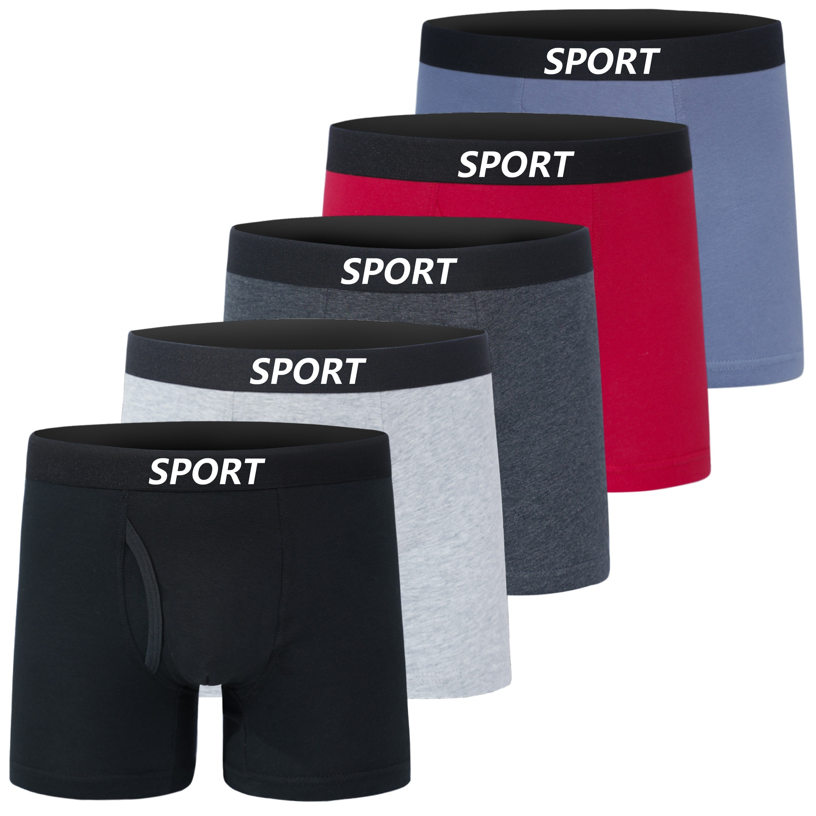 

5pcs Sport Letter Print Boys' Boxer Briefs Set, Boys Half Open Front Breathable Comfortable 95% Cotton Stretch Fashion Sports Underwear