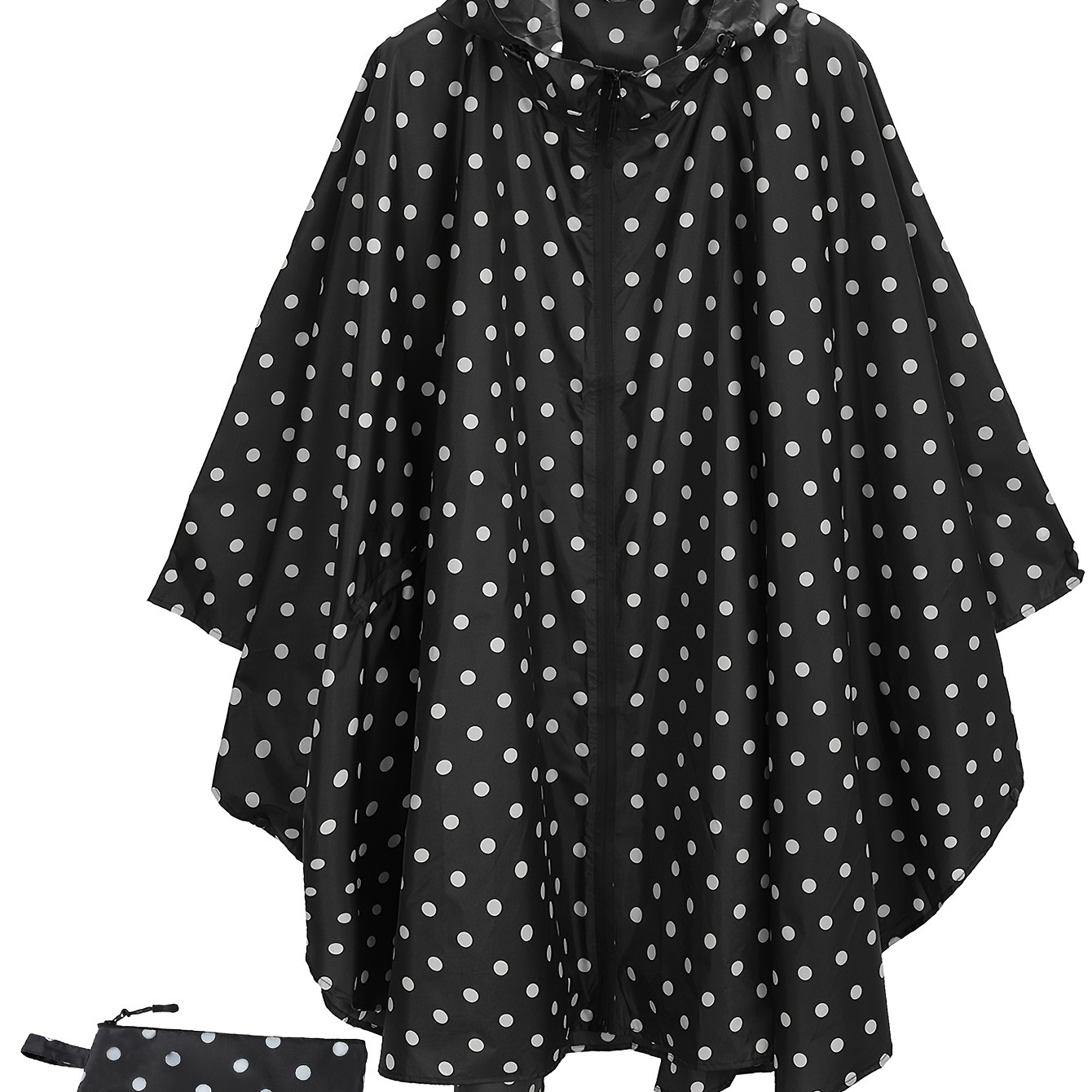 

One-size Men's Polka Dot Design Hooded Rain Poncho, Portable Windproof And Waterproof Raincoat For Outdoor Rainy Weather