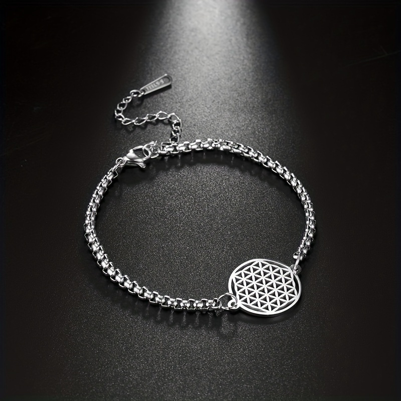 

Flower Of Life Charm Bracelet Stainless Steel Mandala Box Chain Bracelets Bangle Pulseira Jewelry Gifts For Women Men