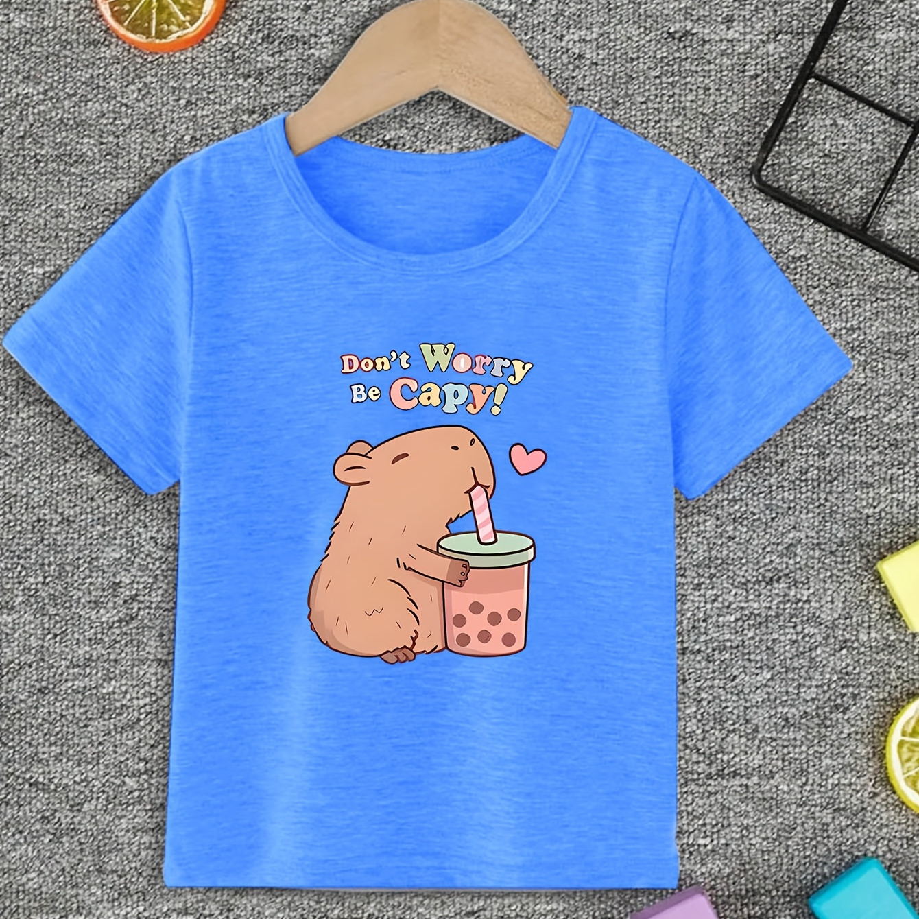 

' Summer Capybara Print T-shirt, Casual Round Neck Short Sleeve Top, Stretchy & Machine Washable, Creative, Style, Quality Fashion