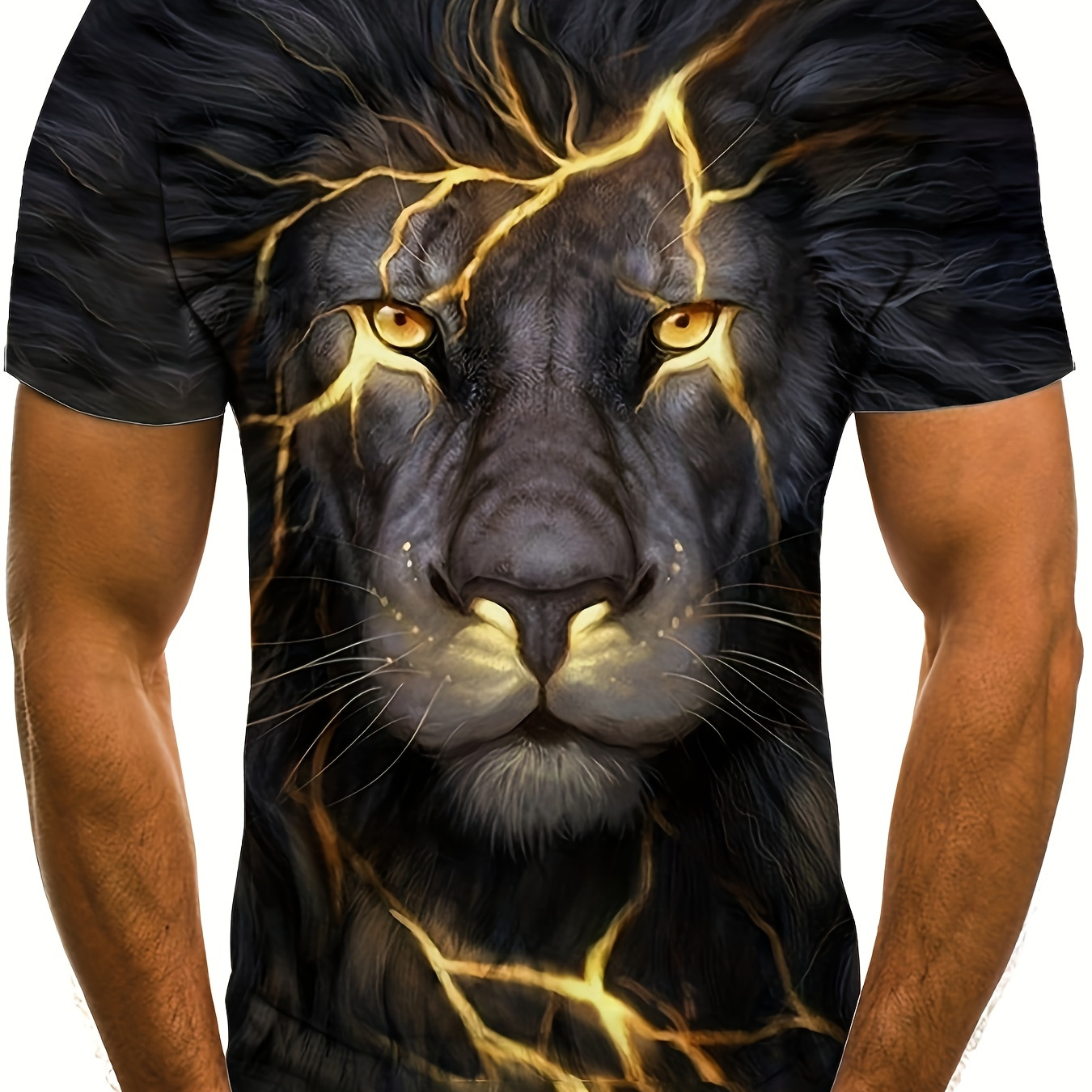 

Lion Print, Men's Graphic Design Crew Neck Active T-shirt, Casual Comfy Tees Tshirts For Summer, Men's Clothing Tops For Daily Gym Workout Running