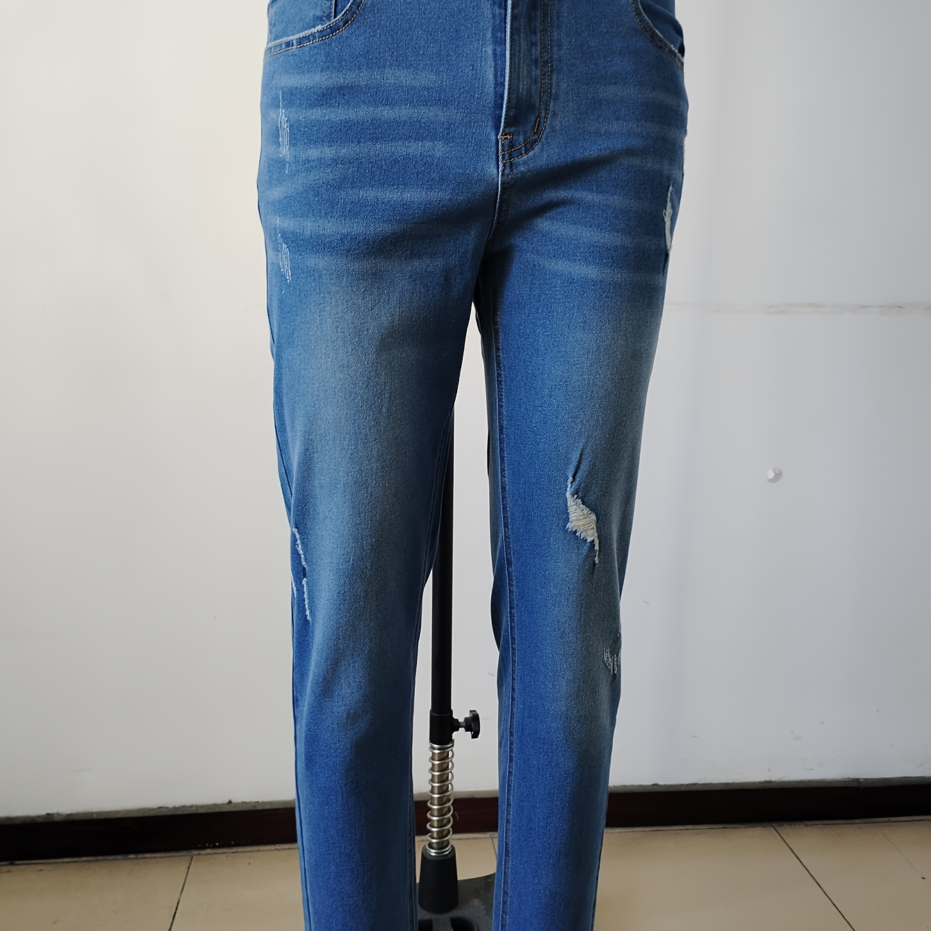 

1pc Men' Skinny Jeans, Ripped Denim, Medium Stretch, Casual , Woven Fabric, Regular Length, Washed Detail - Fit