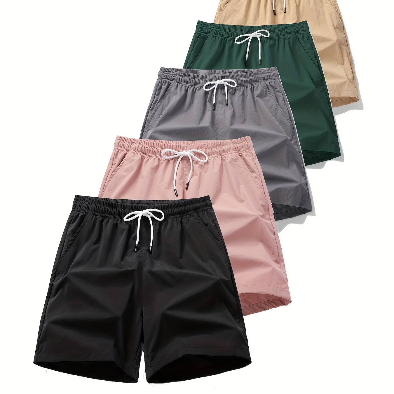 

5pcs Fashionable Men's Summer Drawstring Casual Sports Loose Shorts, Suitable For Outdoor Sports, Comfortable And Versatile